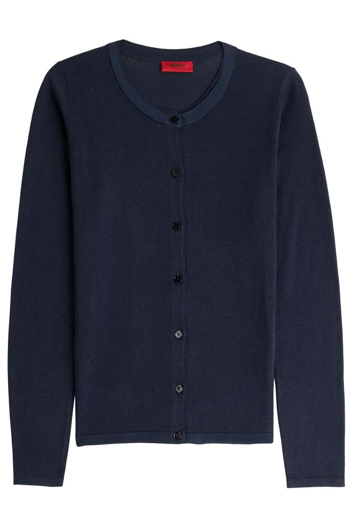 Hugo Hugo Silk Cardigan With Cotton And Cashmere - Blue