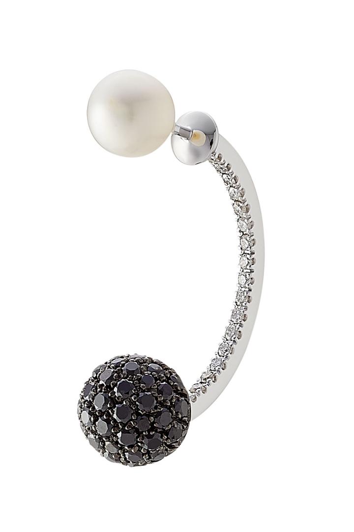 Delfina Delettrez Delfina Delettrez 18kt White Gold Sphere Earring With Diamonds And Pearl - Black