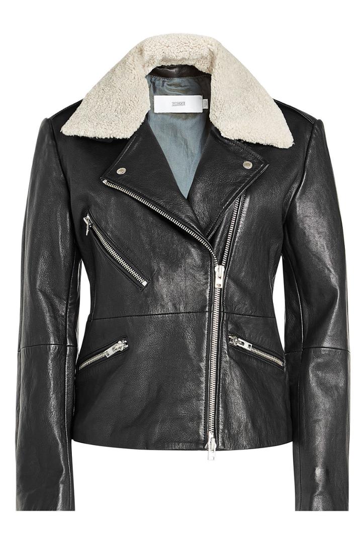 Closed Closed Leather Biker Jacket With Faux Shearling