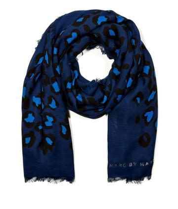 Marc By Marc Jacobs Sasha Leopard Print Scarf In Azure Blue Multi