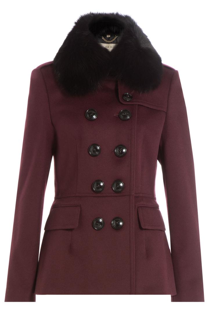 Burberry London Burberry London Wool Jacket With Rabbit Fur Collar - Red
