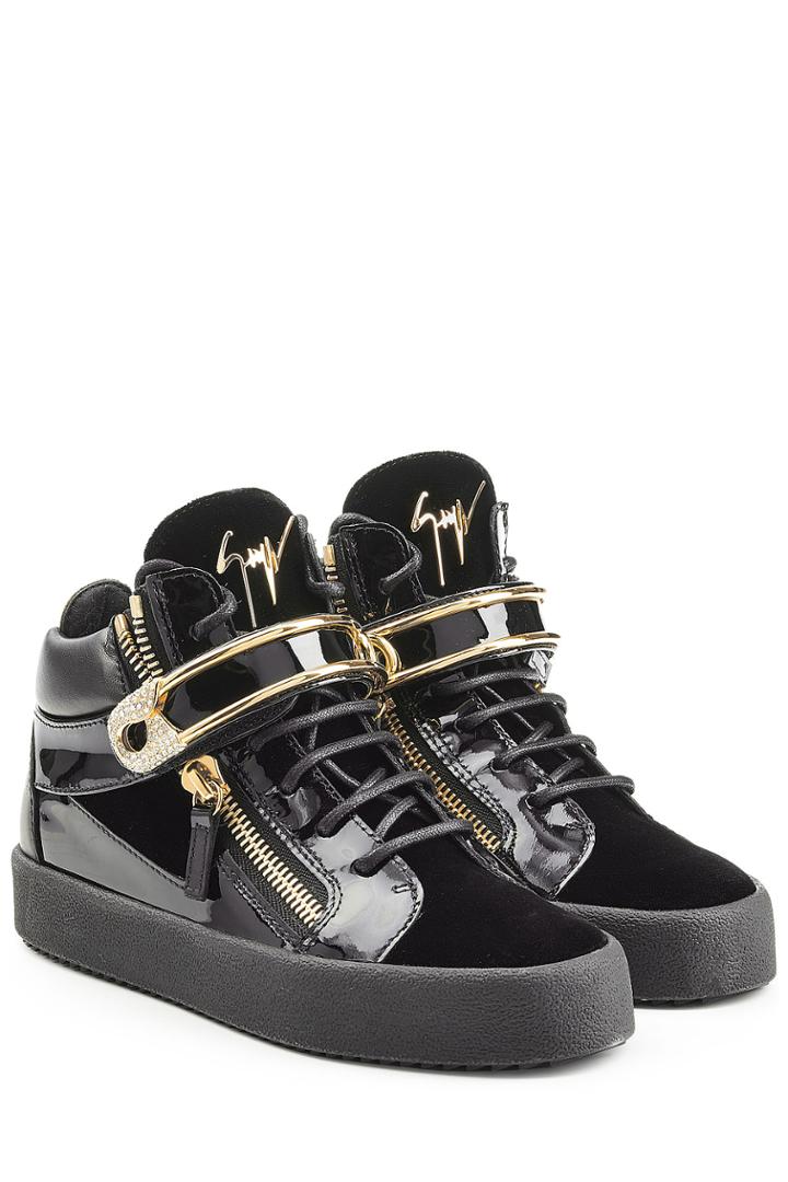 Giuseppe Zanotti Giuseppe Zanotti Patent Leather High-top Sneakers With Velvet - Black