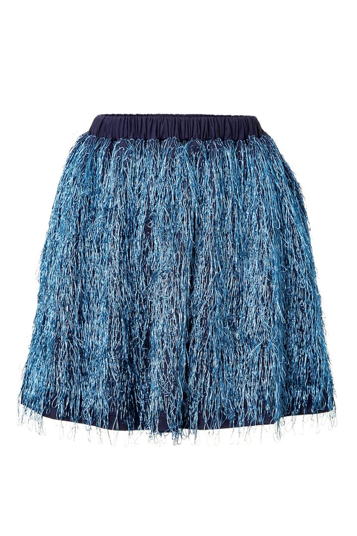 Julien David Julien David Cotton Blend Fringed Skirt - Blue