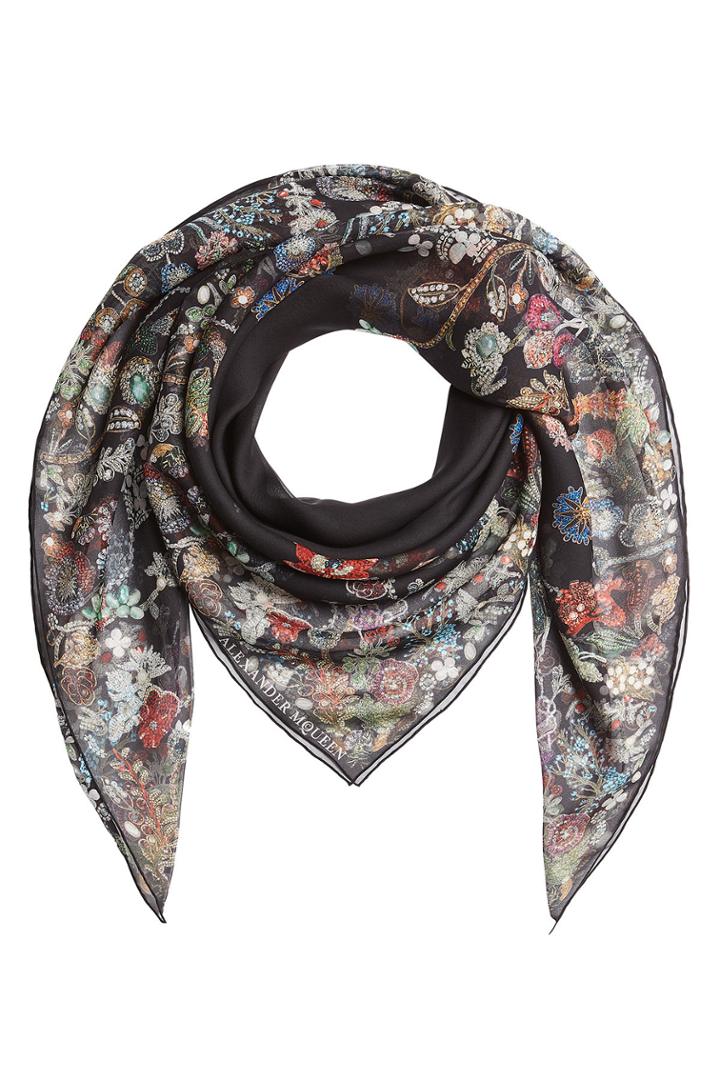 Alexander Mcqueen Alexander Mcqueen Jewelled Garden Silk Scarf