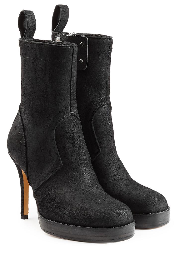 Rick Owens Rick Owens Suede Platform Ankle Boots - Black