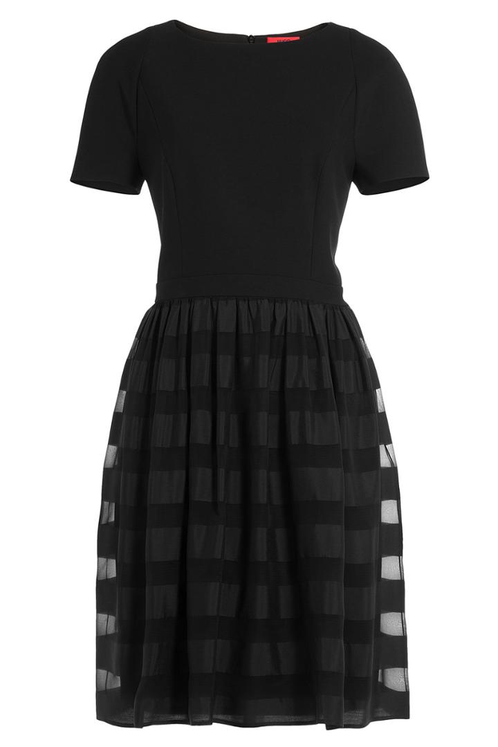 Hugo Hugo Dress With Sheer Striped Skirt