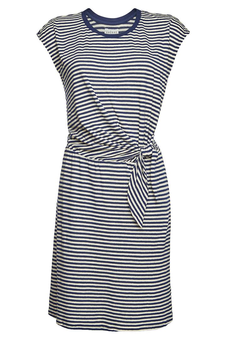 Velvet Velvet Striped Dress With Linen And Cotton