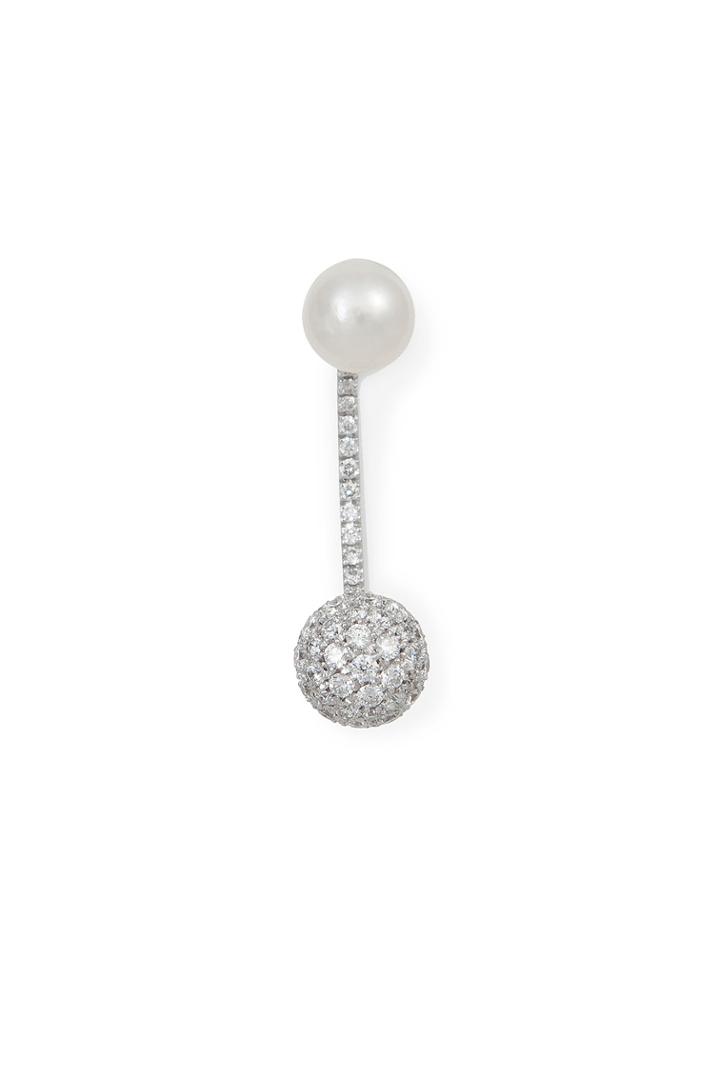 Delfina Delettrez Delfina Delettrez 18kt White Gold Sphere Earring With Diamonds And Pearl - Silver