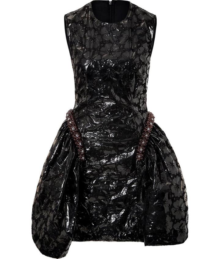 Simone Rocha Patent Floral Print Dress With Structured Skirt