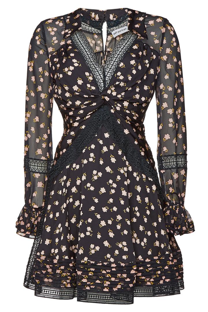 Self-portrait Self-portrait Printed Mini Dress With Lace