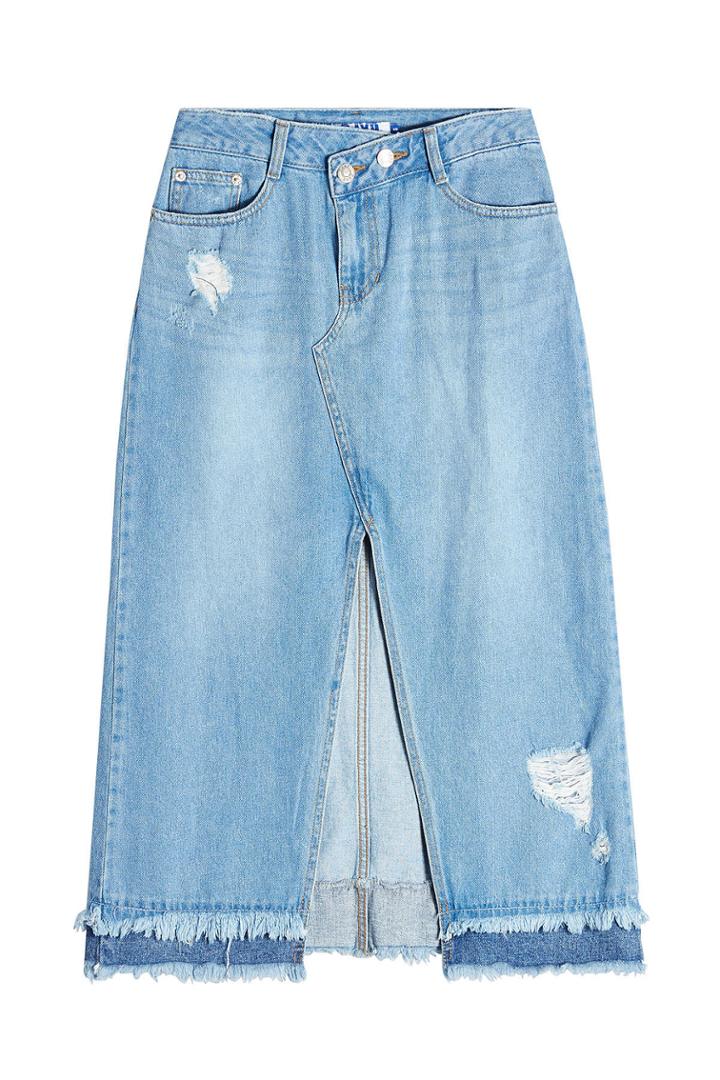 Sjyp Sjyp Distressed Front-cut Denim Skirt