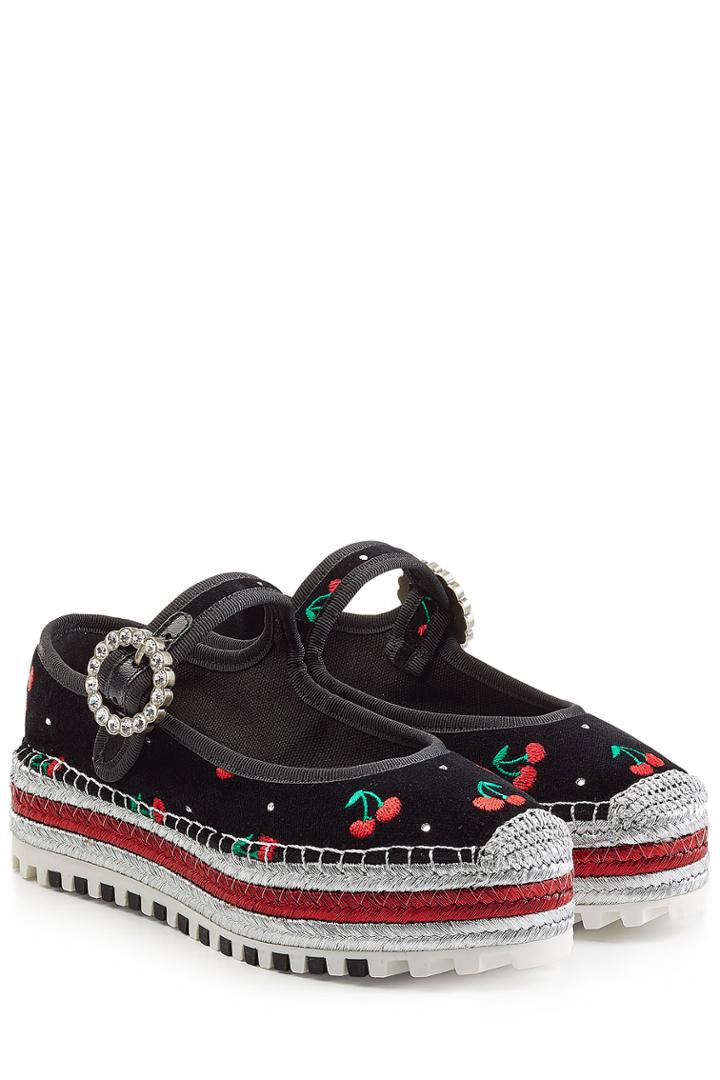 Marc By Marc Jacobs Marc By Marc Jacobs Embroidered Velvet Mary-janes - Multicolor