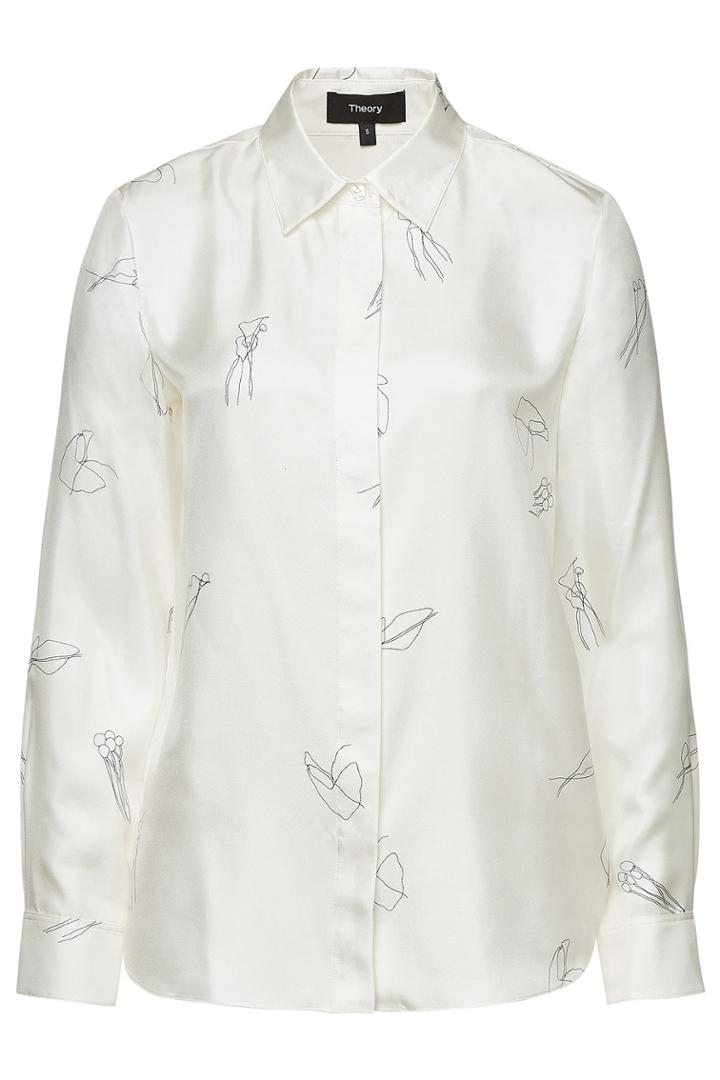 Theory Theory Silk Twill Classic Straight Shirt With Abstract Print