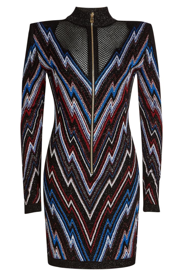 Balmain Balmain Chevron Mini Dress With Mesh