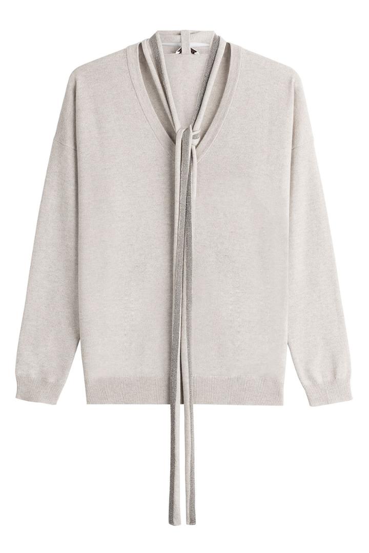 Brunello Cucinelli Brunello Cucinelli Cashmere Pullover With Embellished Scarf - Grey