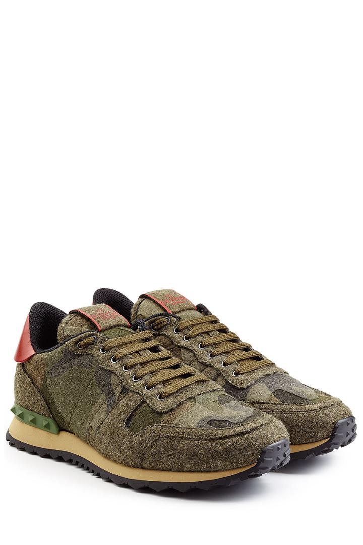 Valentino Valentino Rockstud Felt And Leather Sneakers