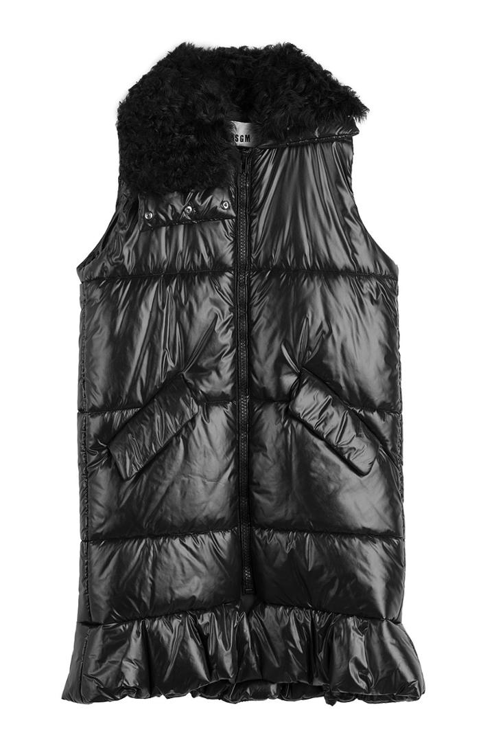 Msgm Msgm Quilted Vest With Shearling Collar