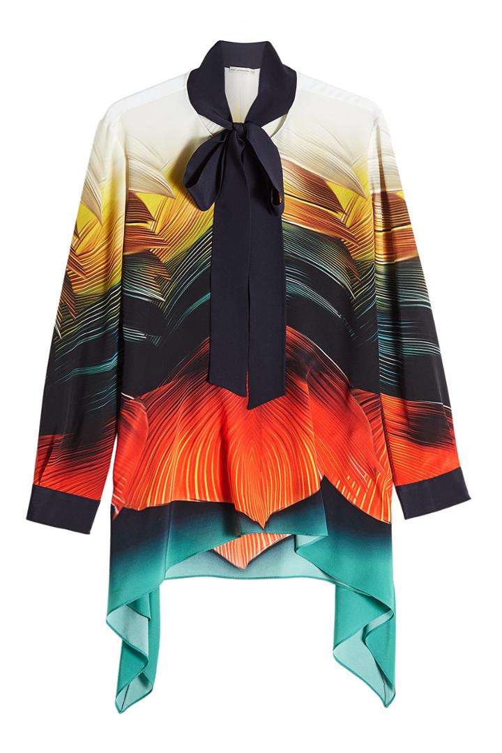 Mary Katrantzou Mary Katrantzou Printed Silk Crepe Top With Asymmetric Hem