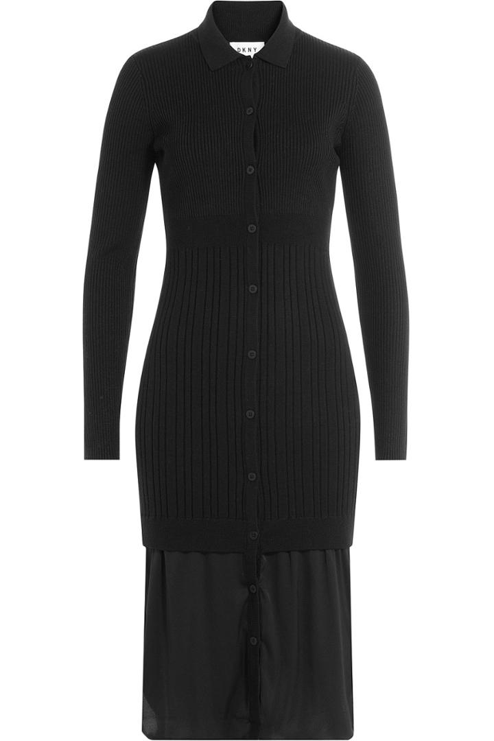 Dkny Dkny Layered Dress With Merino Wool - Black