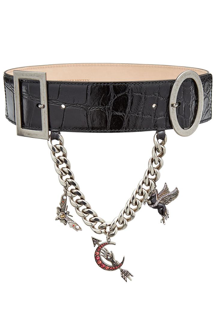 Alexander Mcqueen Alexander Mcqueen Embossed Leather Belt With Charms - Black