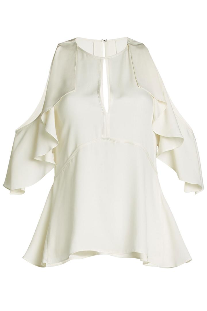 Theory Theory Ruffled Silk Crepe Top With Cut-out Shoulders