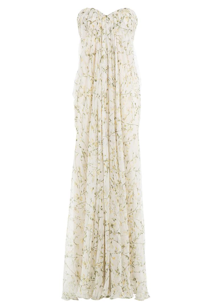 Alexander Mcqueen Alexander Mcqueen Draped Floor Length Printed Silk Dress