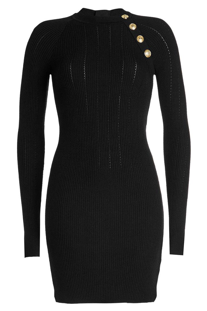 Balmain Balmain Wool Mini Dress With Embossed Buttons