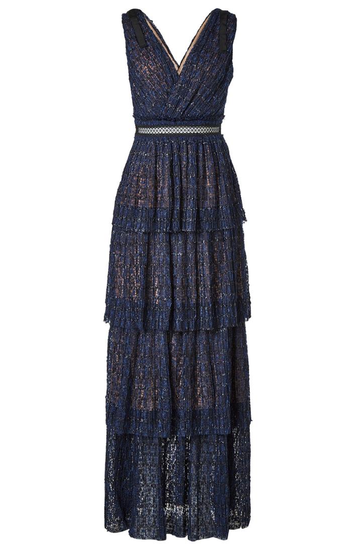 Self-portrait Self-portrait Metallic Lace Tiered Dress
