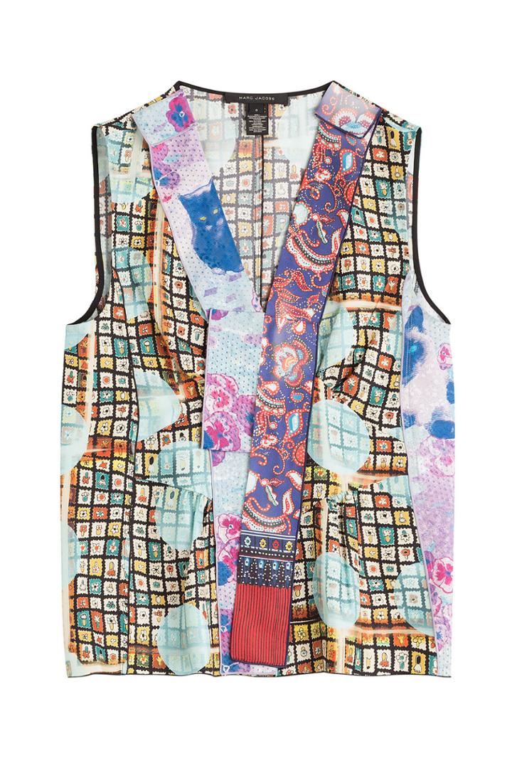 Marc Jacobs Marc Jacobs Printed Silk Sleeveless Blouse With Tulle