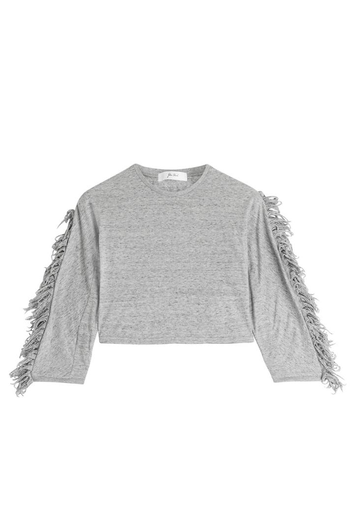 Julien David Julien David Cropped Cotton Top With Fringe - Grey