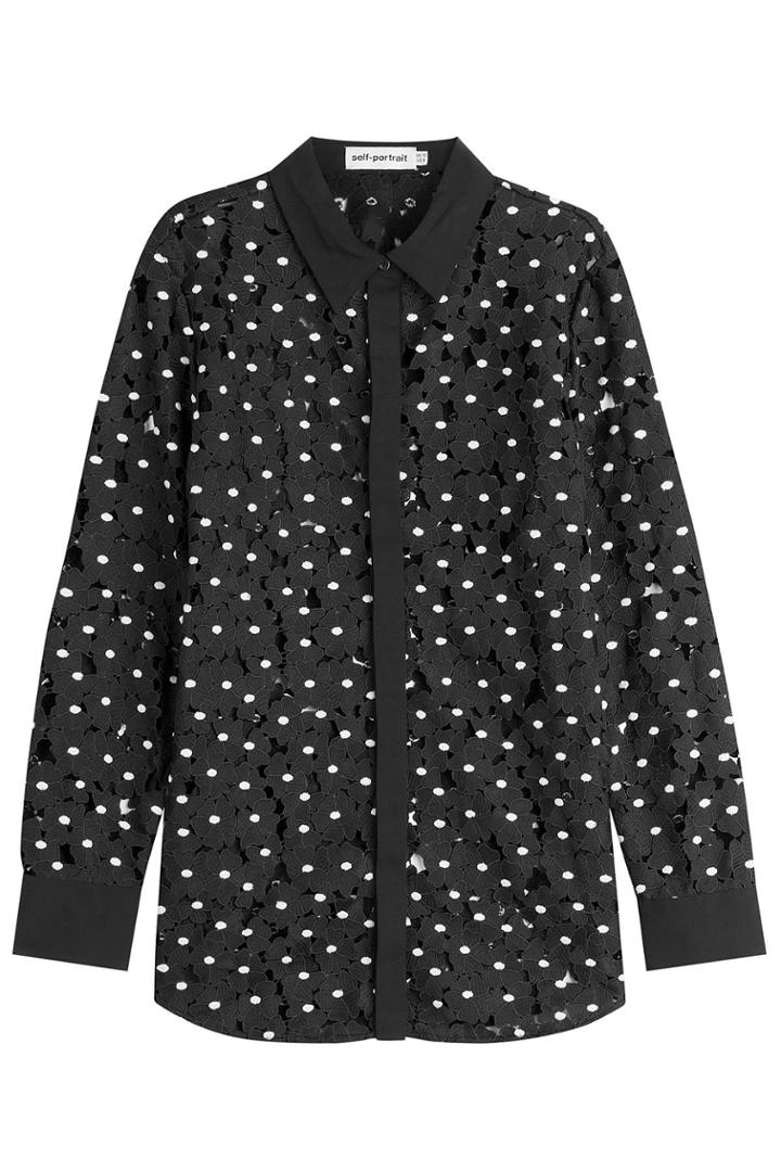 Self-portrait Self-portrait Peek-a-boo Floral Shirt - Black