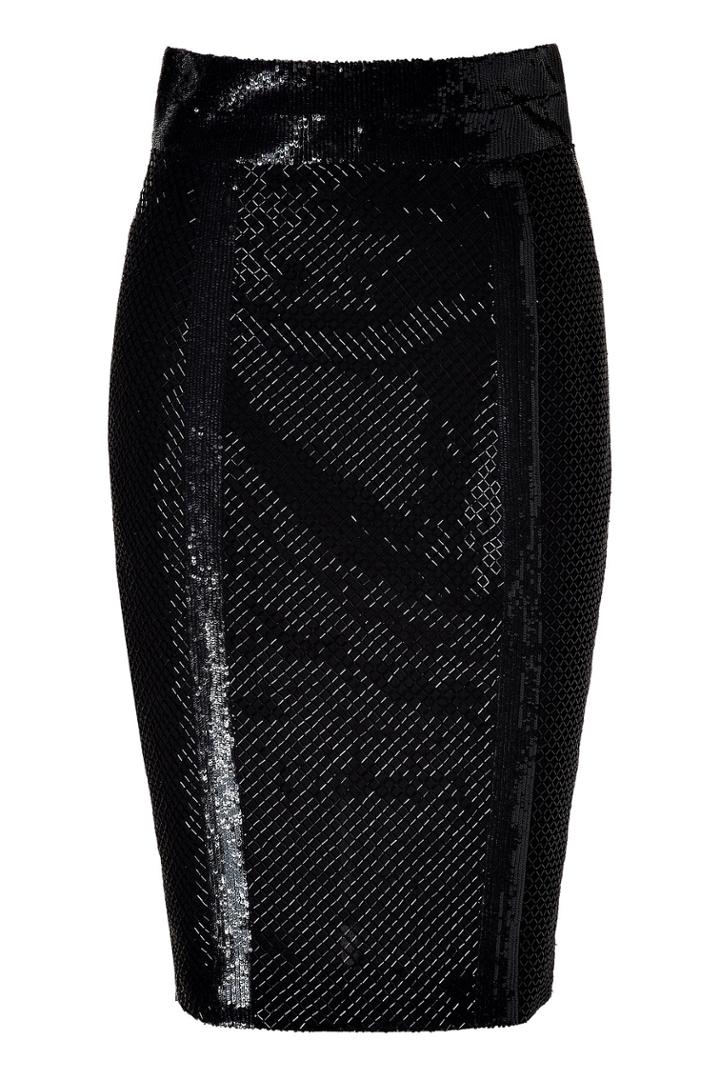 L'wren Scott L'wren Scott Black Silk Mesh Embroidered Pencil Skirt
