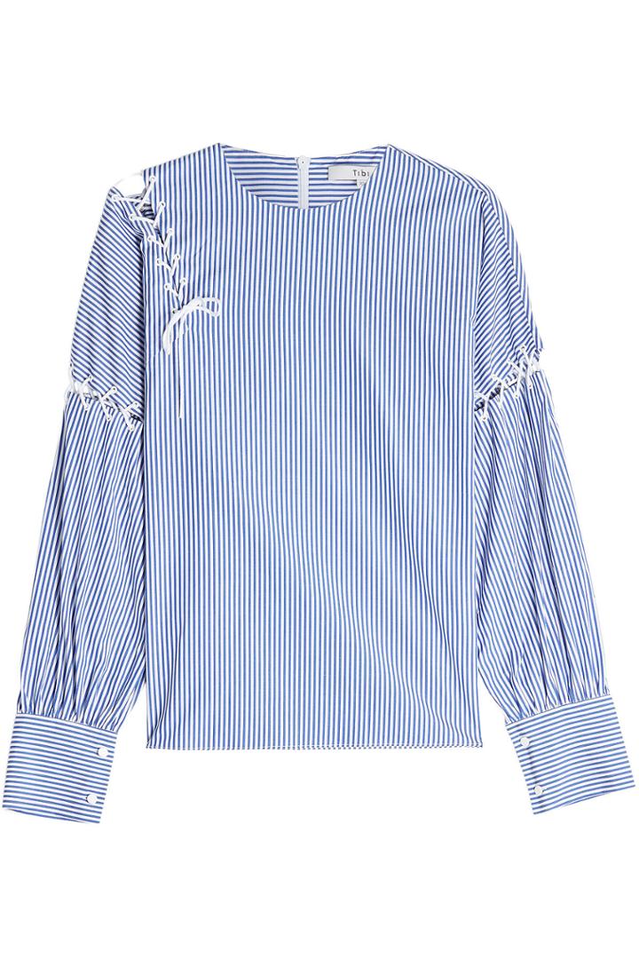Tibi Tibi Striped Cotton Blouse With Lace-up Detail