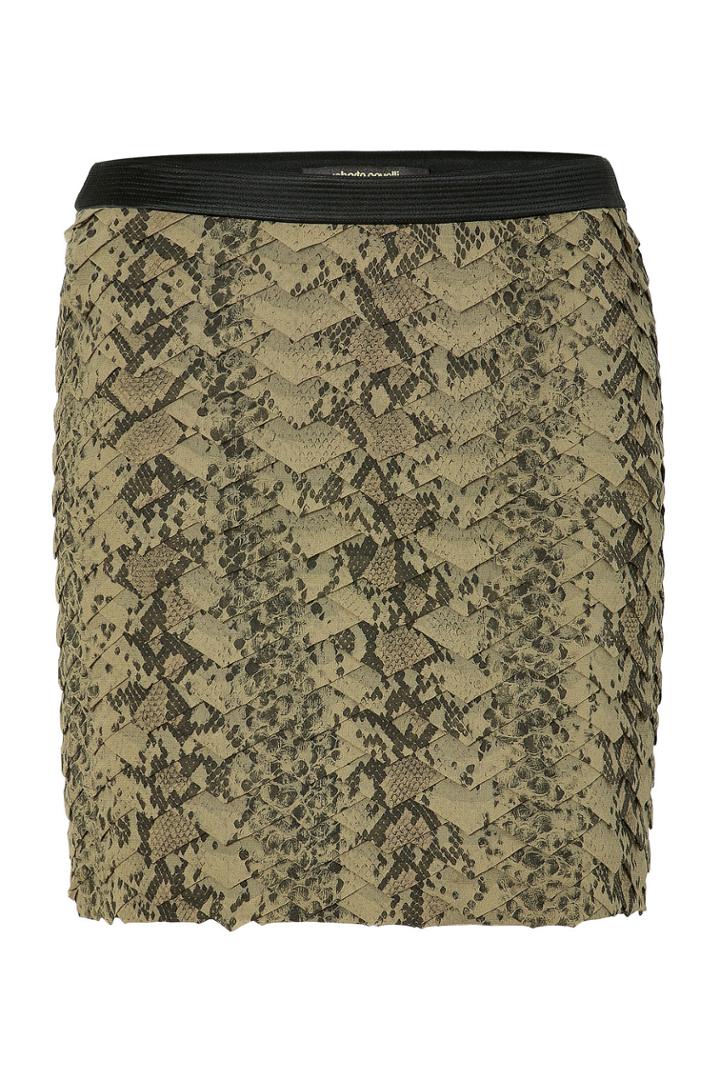 Roberto Cavalli Roberto Cavalli Olive And Black Python Print Silk Skirt - None