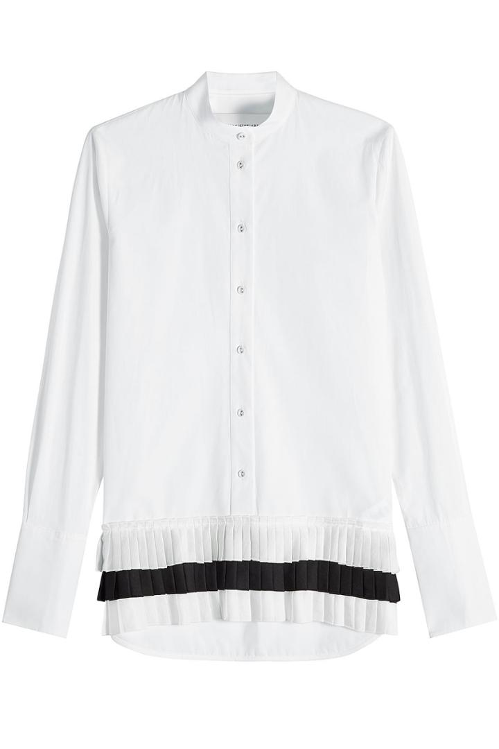 Victoria, Victoria Beckham Victoria, Victoria Beckham Collarless Cotton Shirt With Pleated Hem