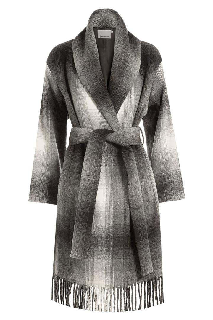 T By Alexander Wang T By Alexander Wang Printed Coat With Fringed Trim - Black