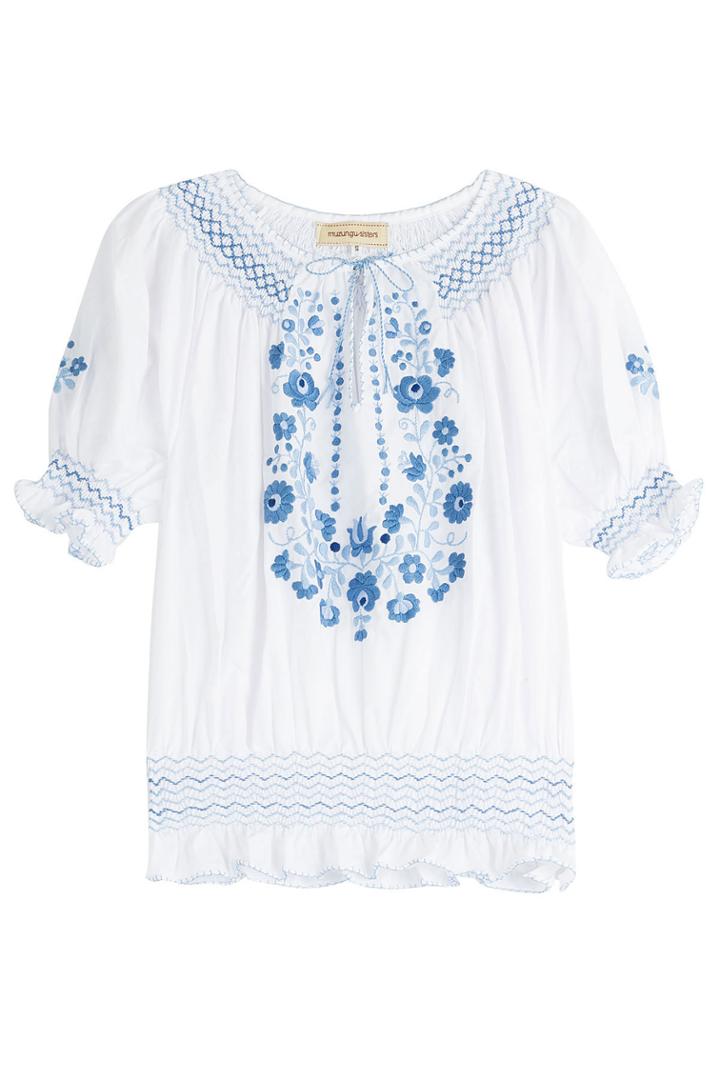Muzungu Sisters Muzungu Sisters Embroidered Cotton Peasant Top - White