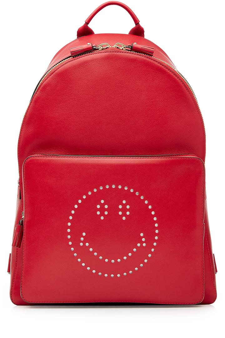 Anya Hindmarch Anya Hindmarch Smiley Leather Backpack - Red