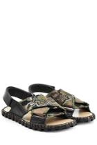 Valentino Valentino Leather Sandals With Woven Straps - Green