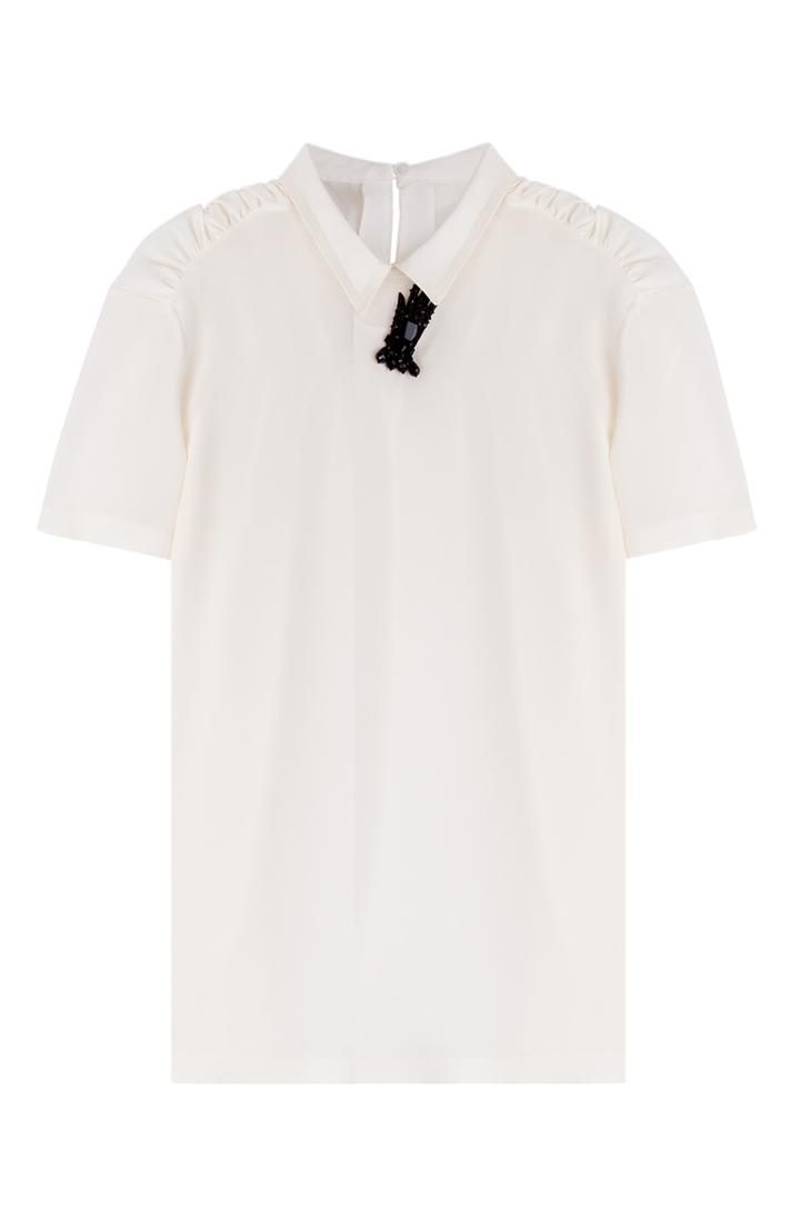 Rochas Silk Blouse With Embellished Brooch