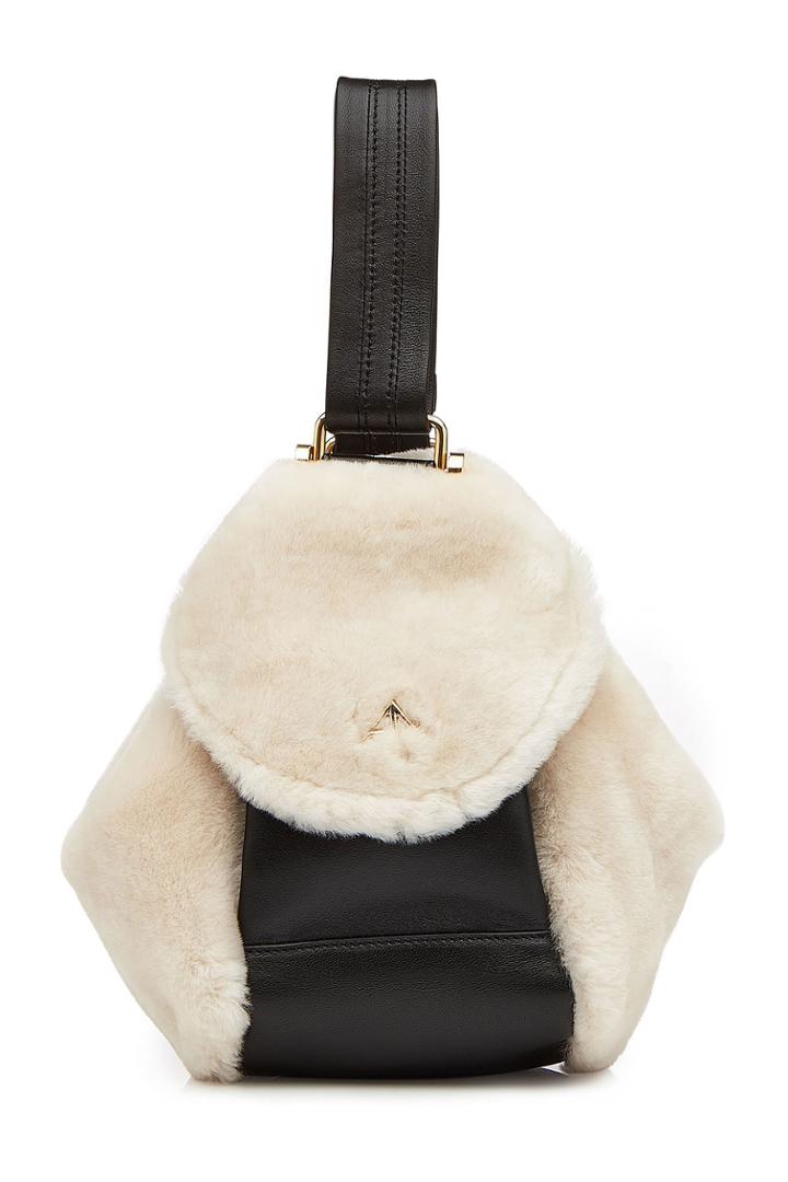 Manu Atelier Manu Atelier Micro Fernweh Shearling Tote With Leather
