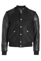 Saint Laurent Saint Laurent Teddy Virgin Wool Blouson With Leather Sleeves