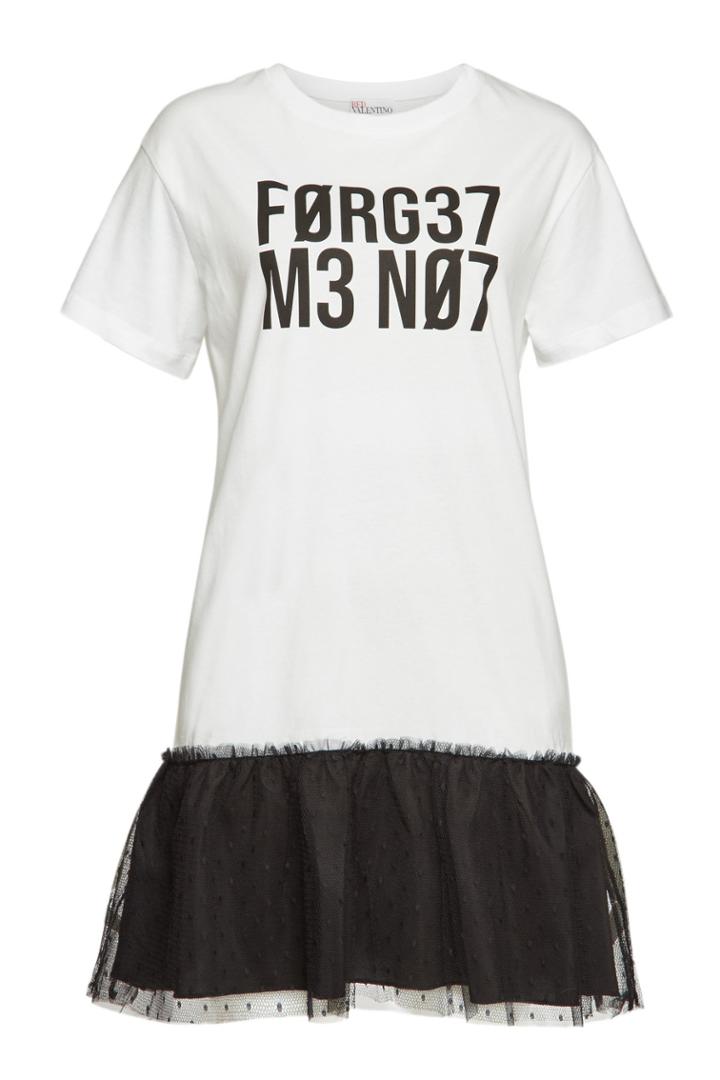 Red Valentino Red Valentino Printed Cotton T-shirt Dress With Point D'esprit Tulle