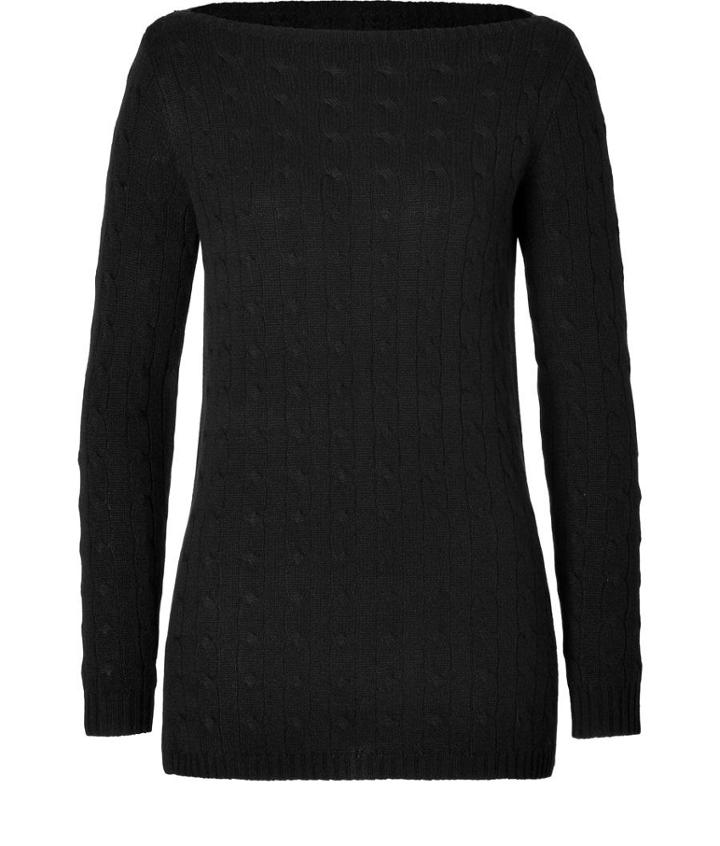 Ralph Lauren Black Label Cashmere Cable Knit Boatneck Tunic In Black