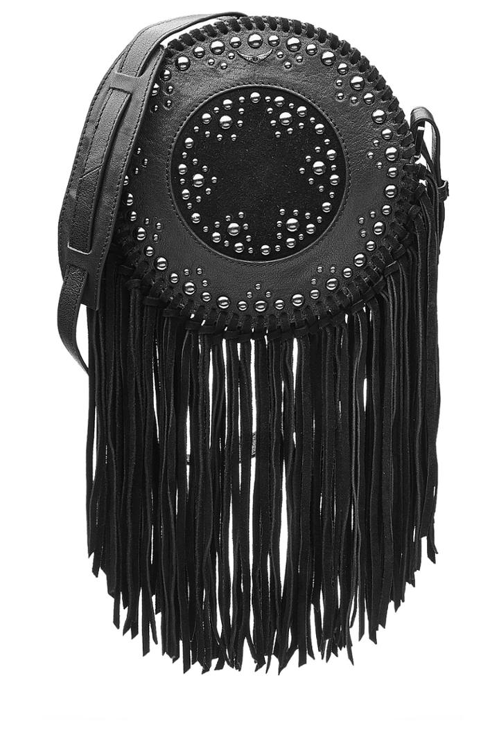 Zadig & Voltaire Zadig & Voltaire Embellished Leather Shoulder Bag With Fringe - Black