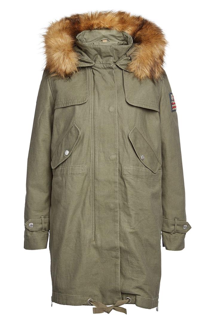 True Religion True Religion Cotton Parka With Faux Fur-trimmed Hood - Green