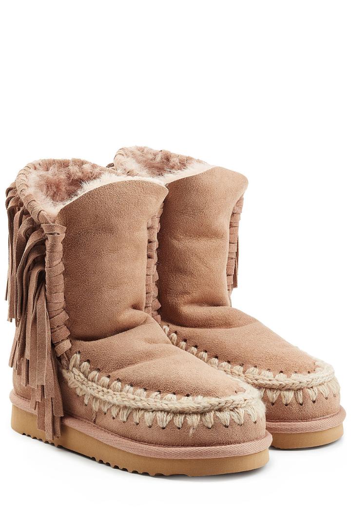 Mou Mou Eskimo Short Sheepskin Boots With Fringe