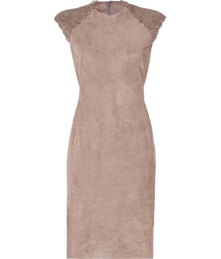 Ralph Lauren Black Label Suede/laser Cut Leather Portia Dress In Mink