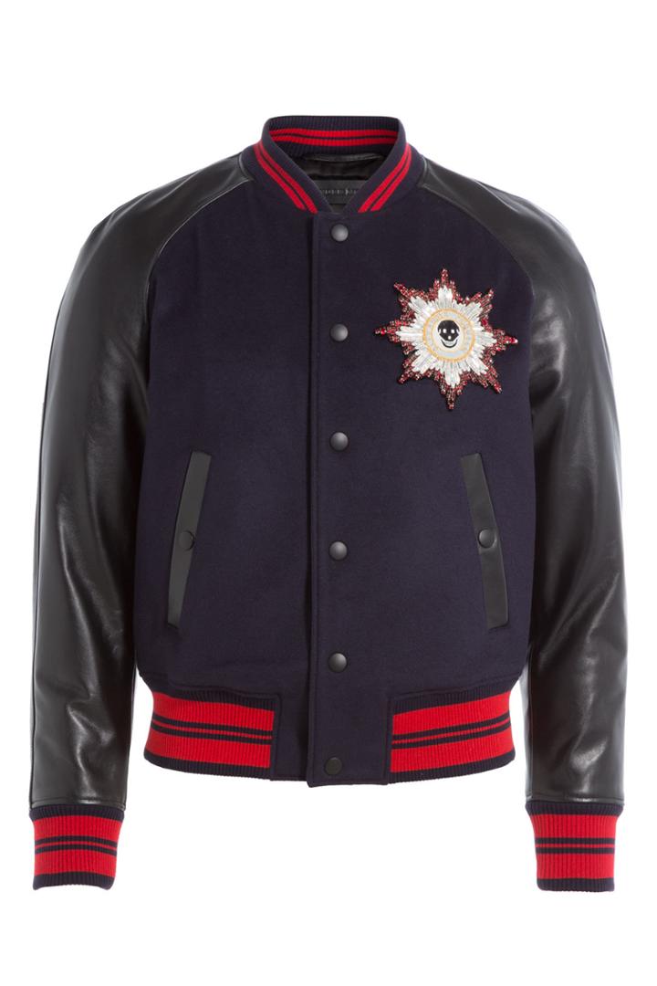 Alexander Mcqueen Alexander Mcqueen Wool Blend Bomber Jacket With Leather Sleeves - Black