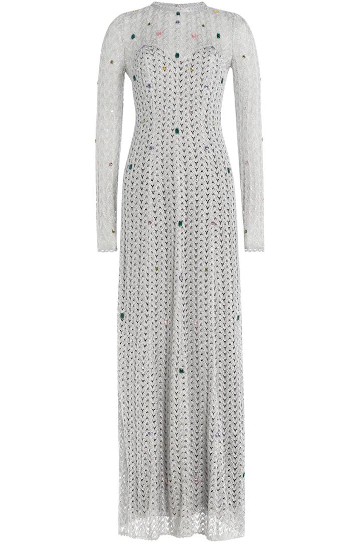 Missoni Missoni Embellished Floor Length Crochet Knit Gown - Silver